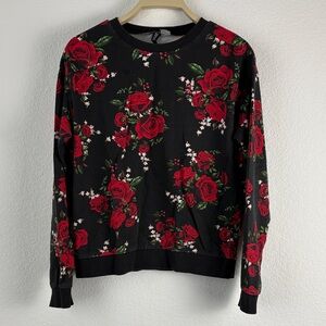 Divided Floral Black and Red Crew Neck Sweater